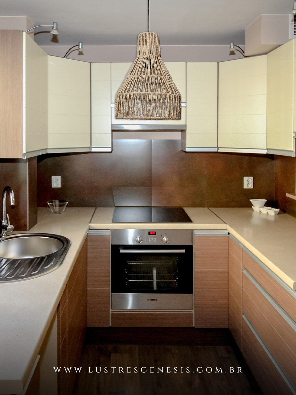 Luminária Pendente Palha Kauai Bege Natural Modelo Rústico 32cm para Sala de Jantar Sala de Estar Quarto Living